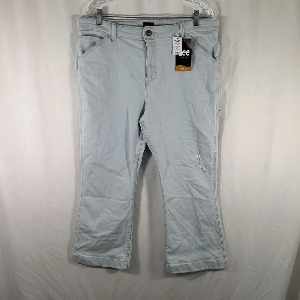 New Lee Crop Jeans Women's 18M Light Blue Denim Flared Mid Rise Cotton Blend